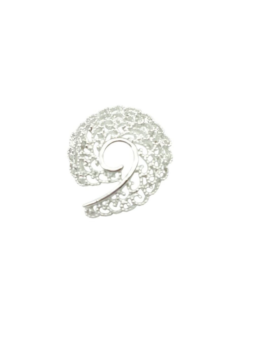 Silver-Tone Filigree Swirl Vintage Brooch Pin Elegant Spiral Design Intricate